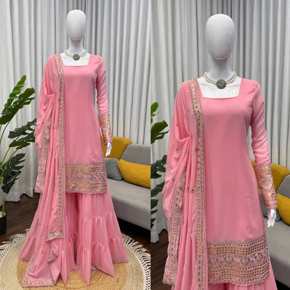 Designer Thread & Sequence Work Ruffle Style Sharara Suit Set