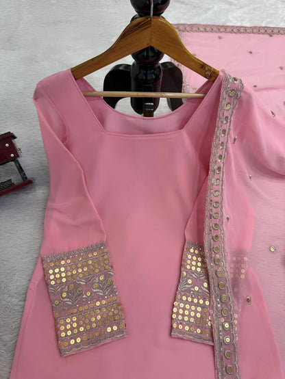 Designer Thread & Sequence Work Ruffle Style Sharara Suit Set