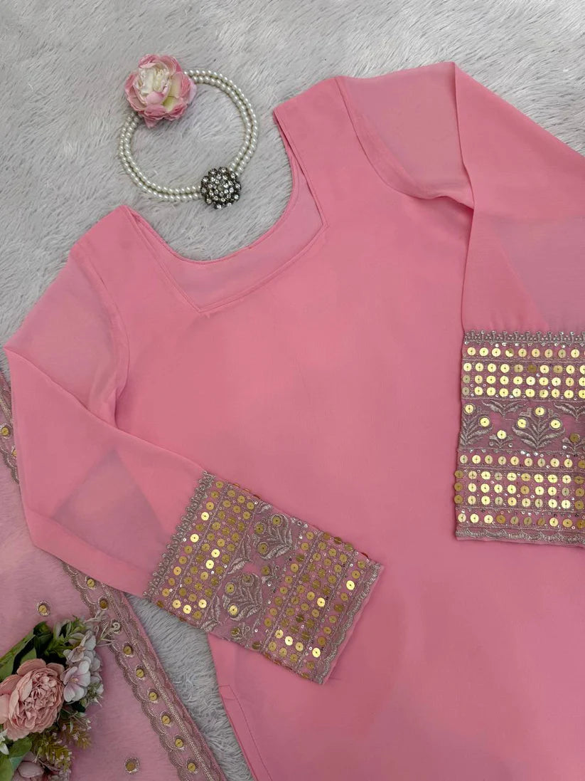 Designer Thread & Sequence Work Ruffle Style Sharara Suit Set