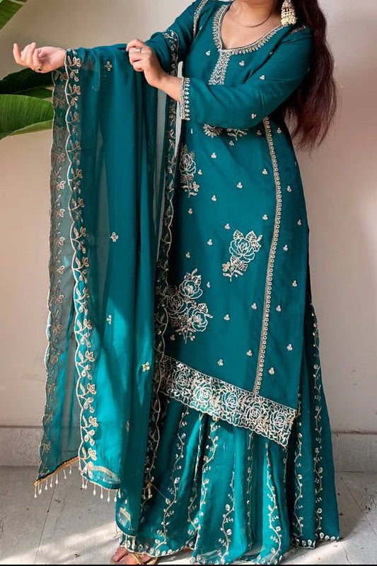 Eid Special Faux Georgette Sequence Embroidery & Beads Work Gharara Suit