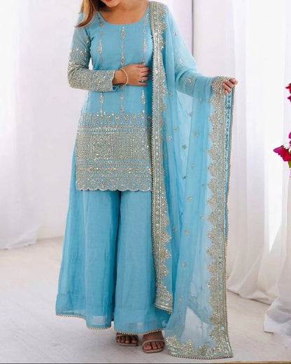 Heavy Faux Georgette Embroidered Sharara Set