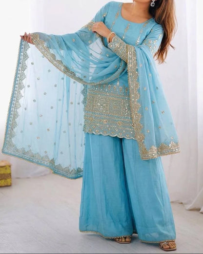 Heavy Faux Georgette Embroidered Sharara Set
