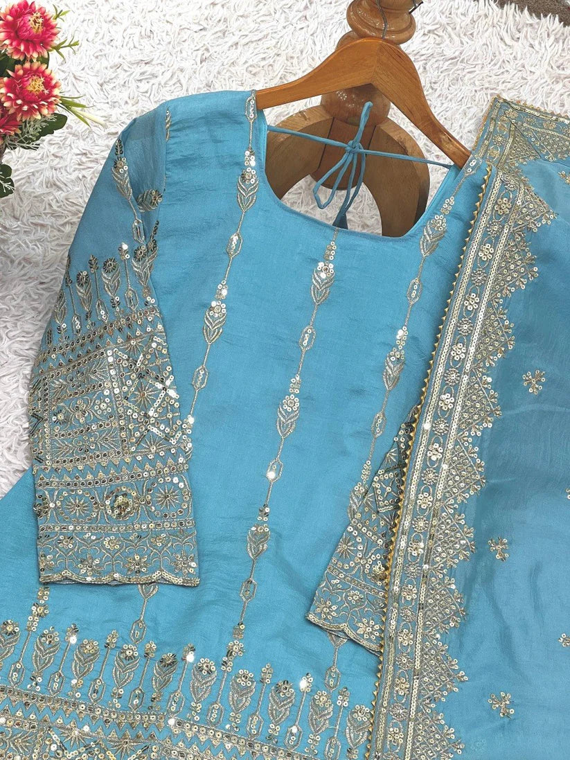 Heavy Faux Georgette Embroidered Sharara Set