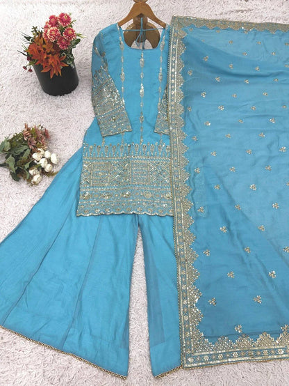 Heavy Faux Georgette Embroidered Sharara Set