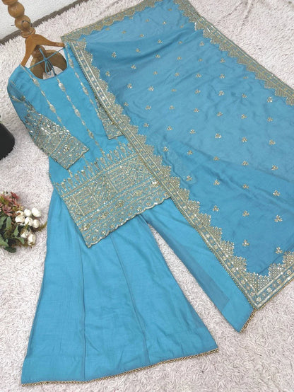 Heavy Faux Georgette Embroidered Sharara Set
