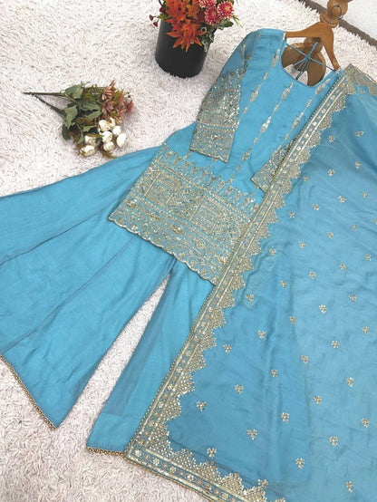 Heavy Faux Georgette Embroidered Sharara Set