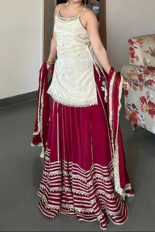 PARTY WEAR FENDY SILK REAL MIRROR WORK  LEHENGA SET