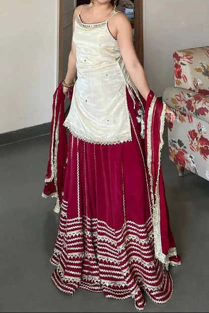 PARTY WEAR FENDY SILK REAL MIRROR WORK  LEHENGA SET