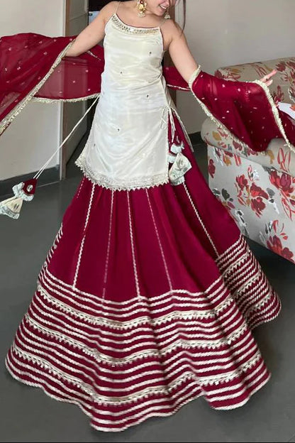 PARTY WEAR FENDY SILK REAL MIRROR WORK  LEHENGA SET