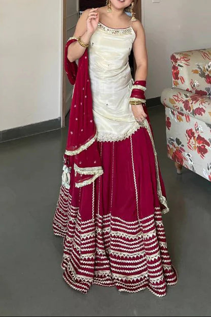 PARTY WEAR FENDY SILK REAL MIRROR WORK  LEHENGA SET