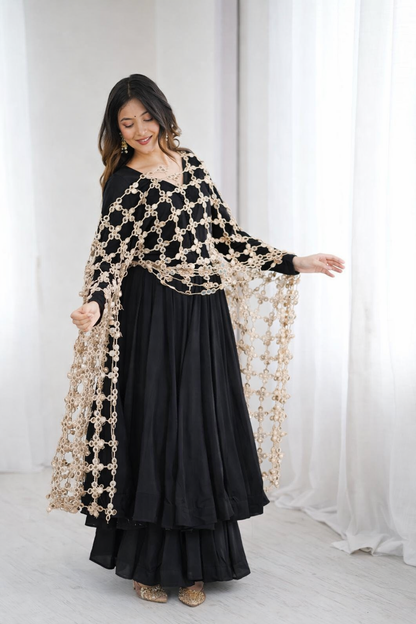 Black Color Roman Silk With Micro Cotton Inner Gown