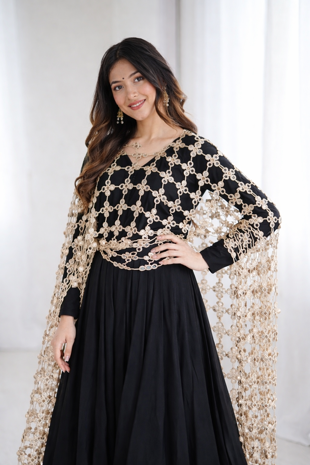 Black Color Roman Silk With Micro Cotton Inner Gown