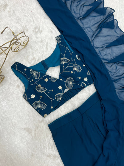 Nwe Wear Pure Fox Georgette With Plain Work Saree Sharara