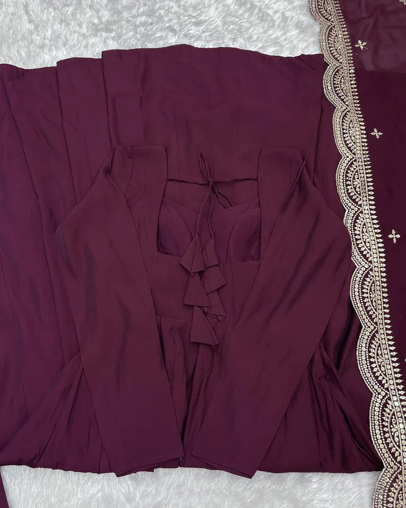 Chanderi Silk With Heavy Flair Anarkali Suit Set