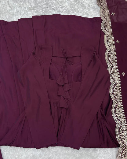 Chanderi Silk With Heavy Flair Anarkali Suit Set