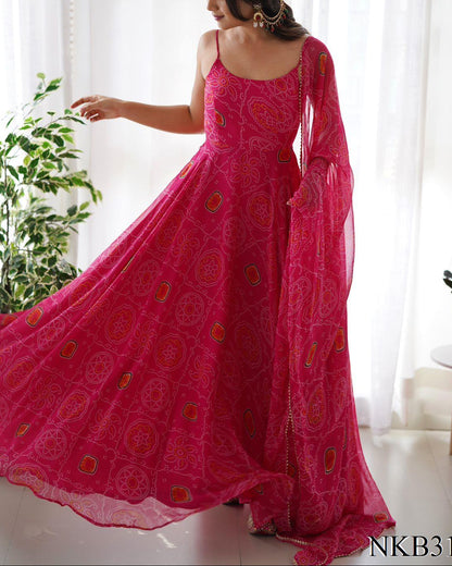 PURE SOFT CHIFFON BANDHEJ ANARKALI