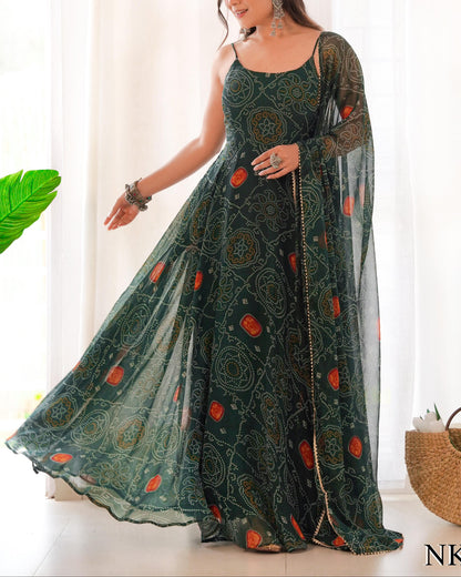 PURE SOFT CHIFFON BANDHEJ ANARKALI