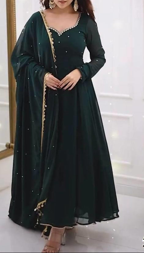 Faux Georgette handwork lace border Anarkali suit