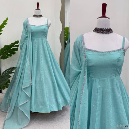 Sky Blue Color Crunch Silk Gown