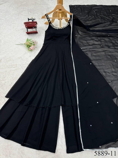 Black Color Faux Georgette Hand Work Anarkali