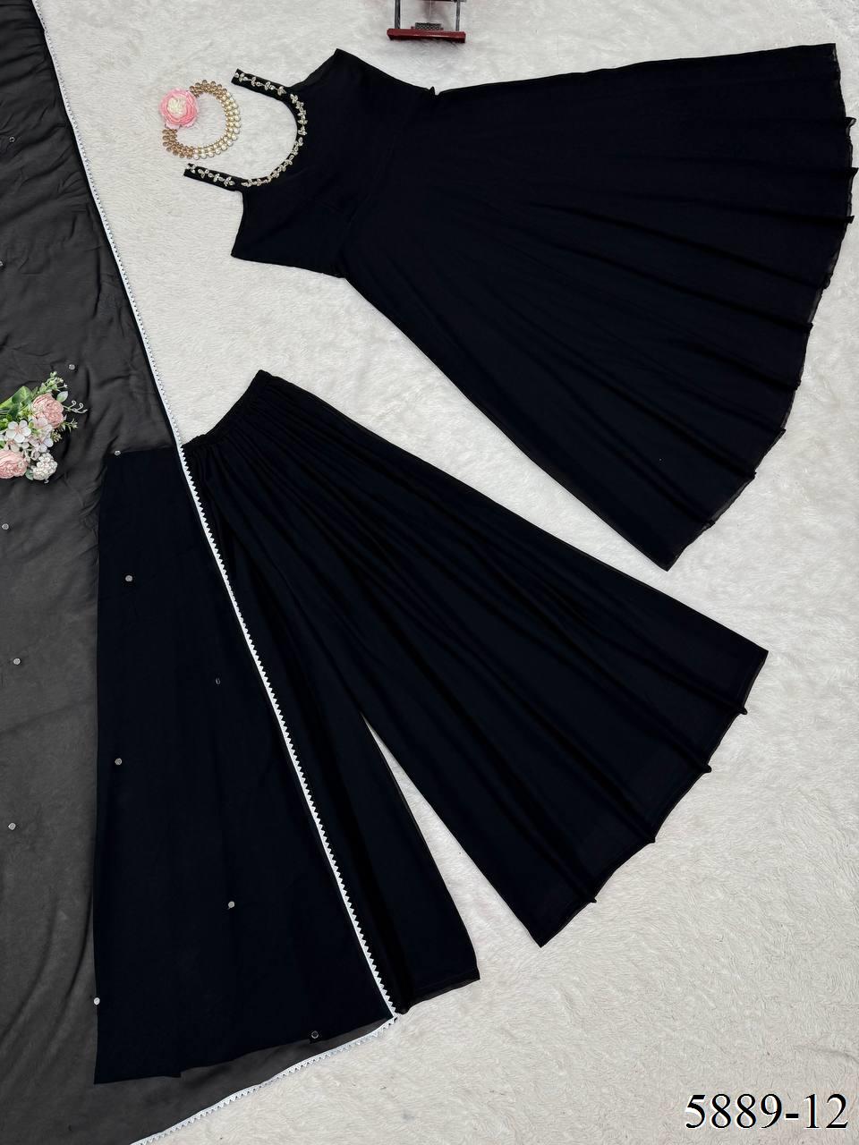 Black Color Faux Georgette Hand Work Anarkali