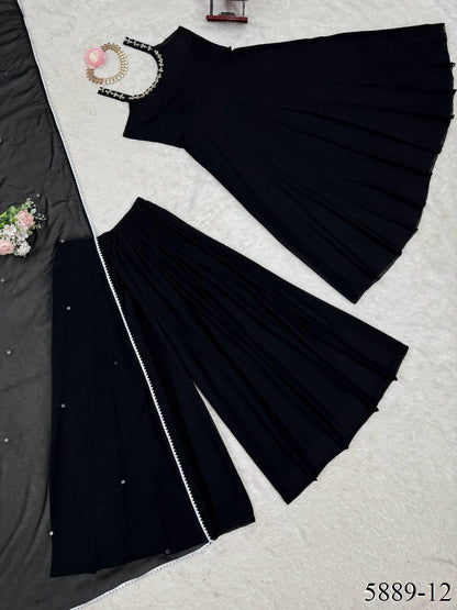 Black Color Faux Georgette Hand Work Anarkali