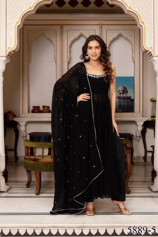 Black Color Faux Georgette Hand Work Anarkali