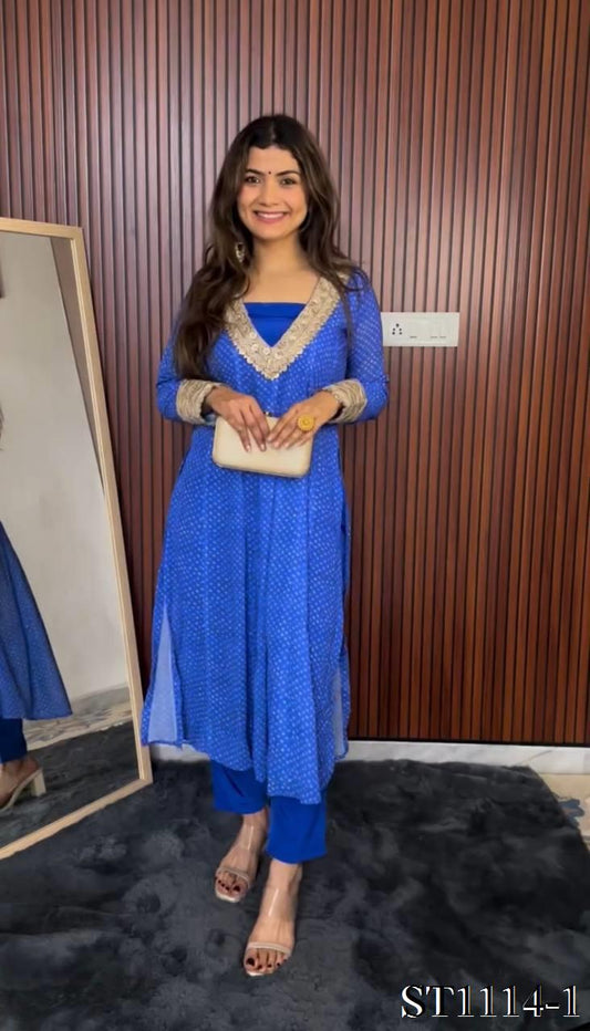 Blue Color Georgette Digital Print Work Kurti