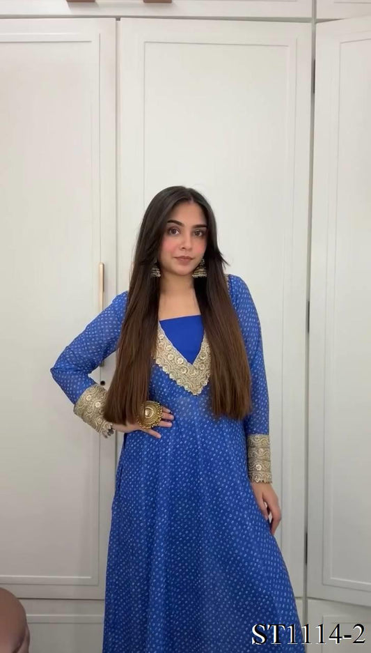 Blue Color Georgette Digital Print Work Kurti