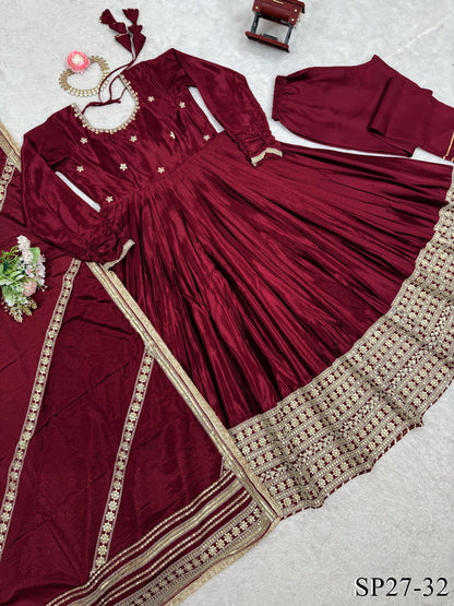 Chinon & Thread With Sequence Lace Border Heavy Anarkali Suit Set