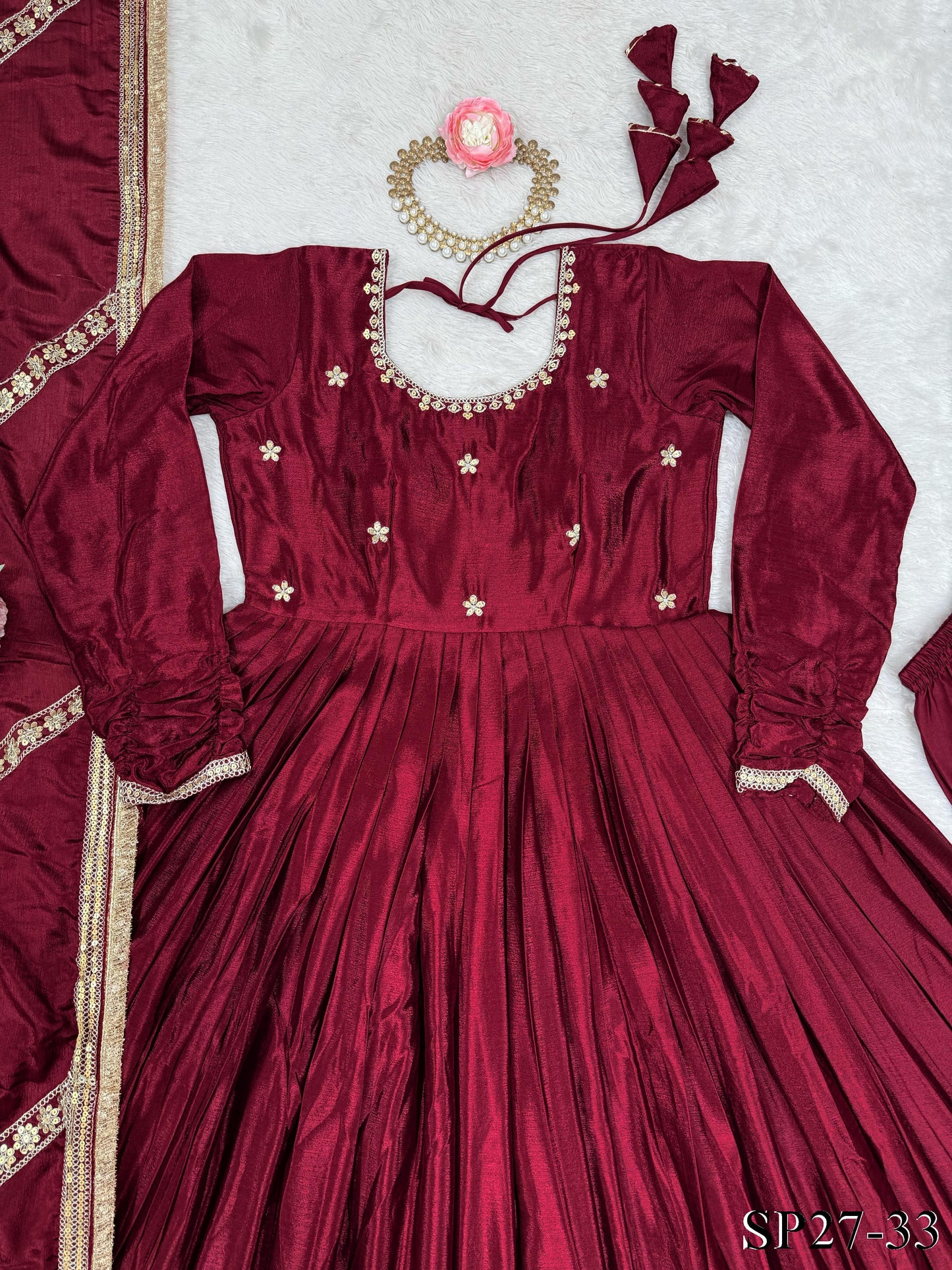 Chinon & Thread With Sequence Lace Border Heavy Anarkali Suit Set