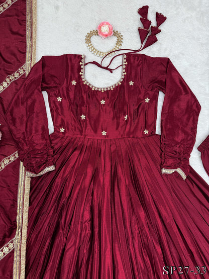 Chinon & Thread With Sequence Lace Border Heavy Anarkali Suit Set