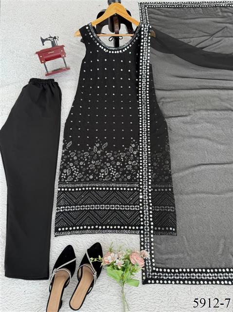 Black Color Foux Georgette Sequience Work Top Pent