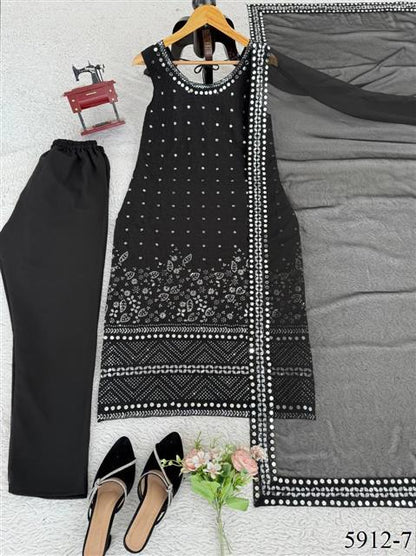 Black Color Foux Georgette Sequience Work Top Pent