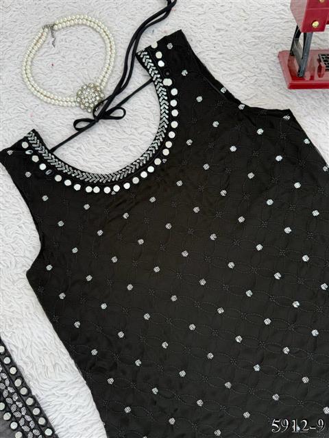 Black Color Foux Georgette Sequience Work Top Pent