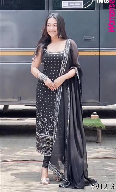 Black Color Foux Georgette Sequience Work Top Pent