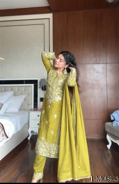 Violate Color Chinon Sequience Embroidery Work Kurti Pent