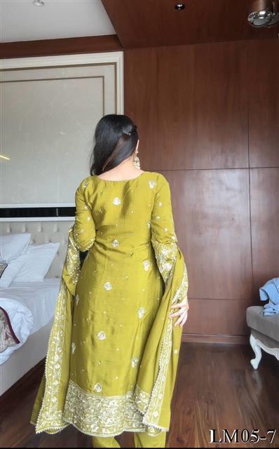 Violate Color Chinon Sequience Embroidery Work Kurti Pent