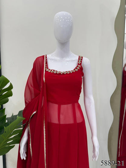 Black Color Faux Georgette Hand Work Anarkali