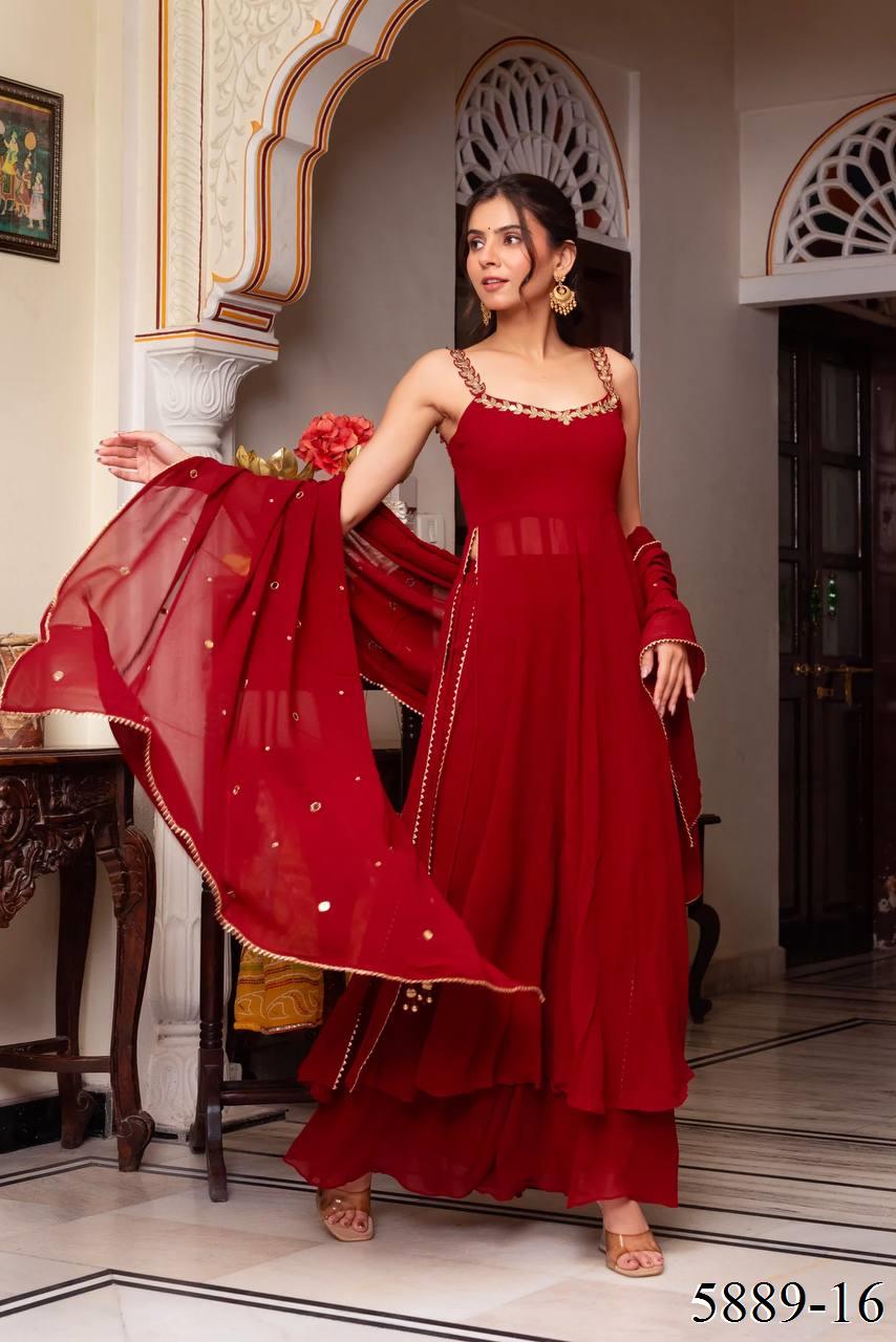 Black Color Faux Georgette Hand Work Anarkali