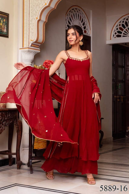 Black Color Faux Georgette Hand Work Anarkali