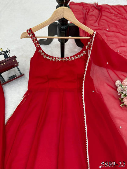 Black Color Faux Georgette Hand Work Anarkali