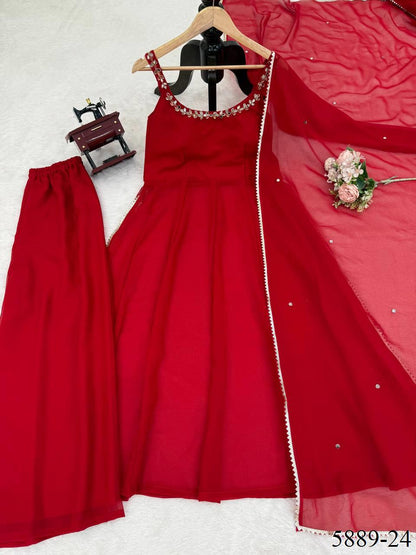 Black Color Faux Georgette Hand Work Anarkali