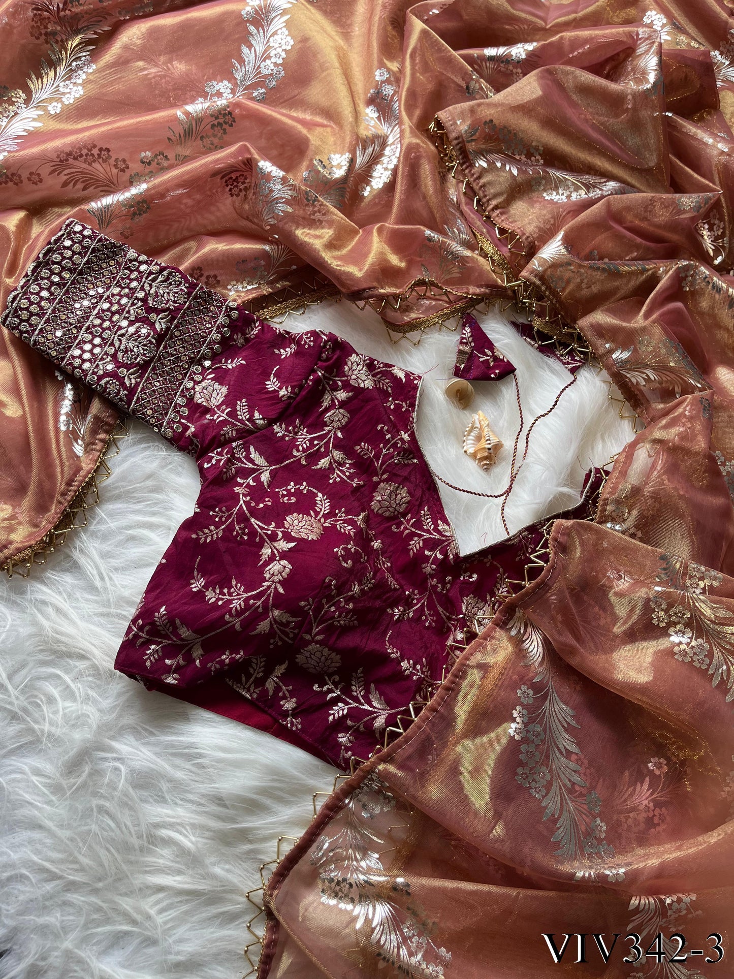 Golden Shaded Soft Fabric Wirh Hand Work Saree