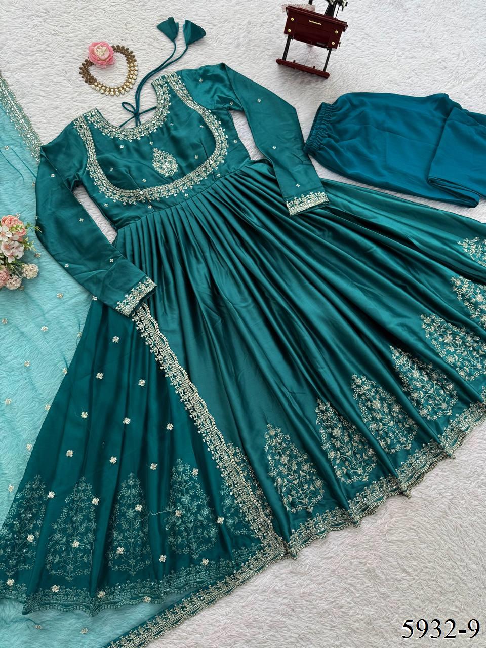 Embroidery and Sequence Work Anarkali Suit Set