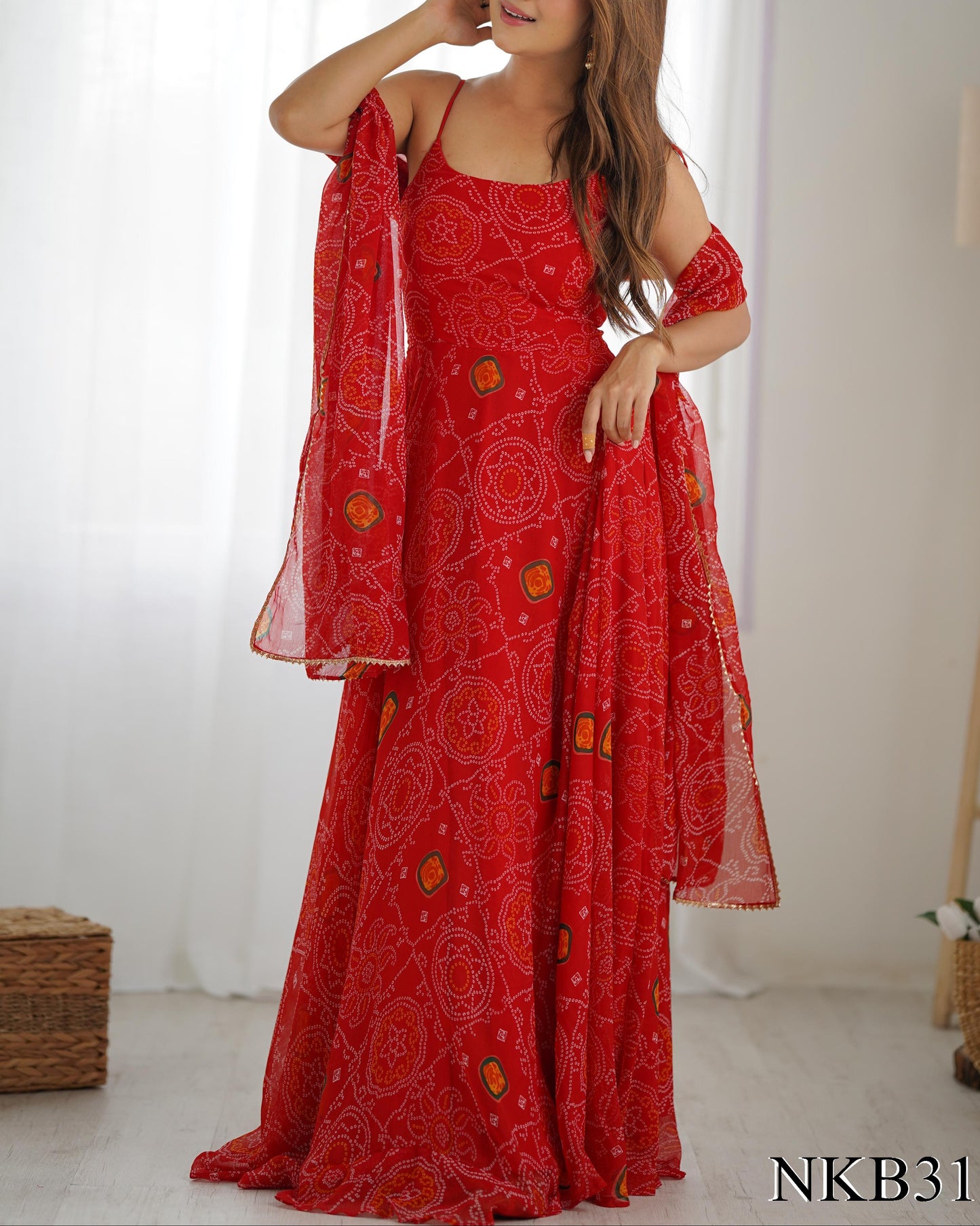 PURE SOFT CHIFFON BANDHEJ ANARKALI