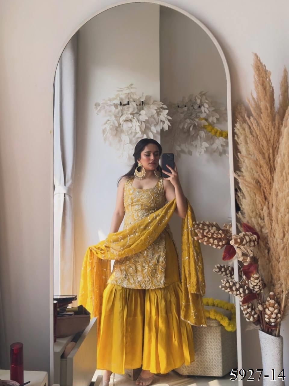 Designer Party Wear Thread With Sequence Sharara Set