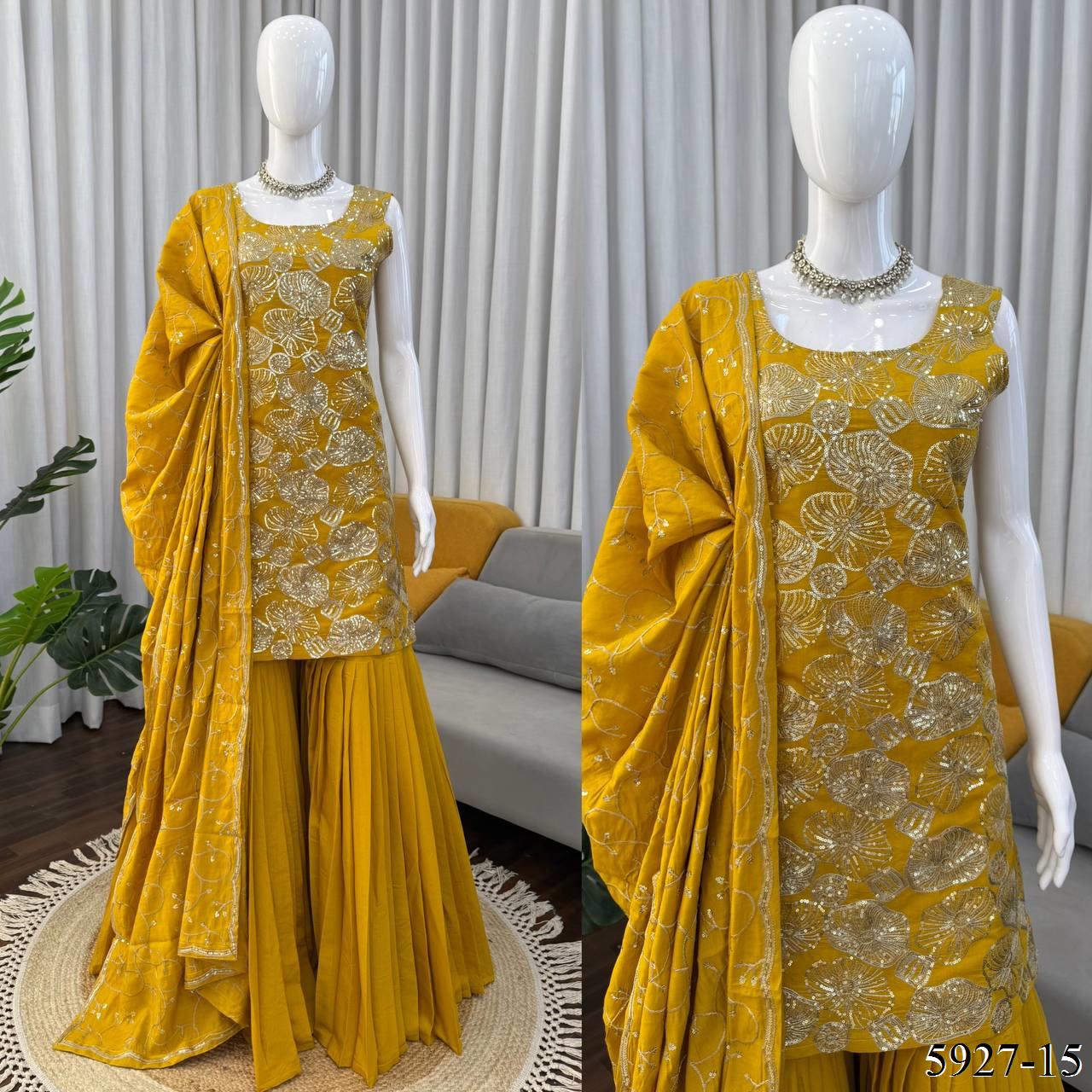 Designer Party Wear Thread With Sequence Sharara Set