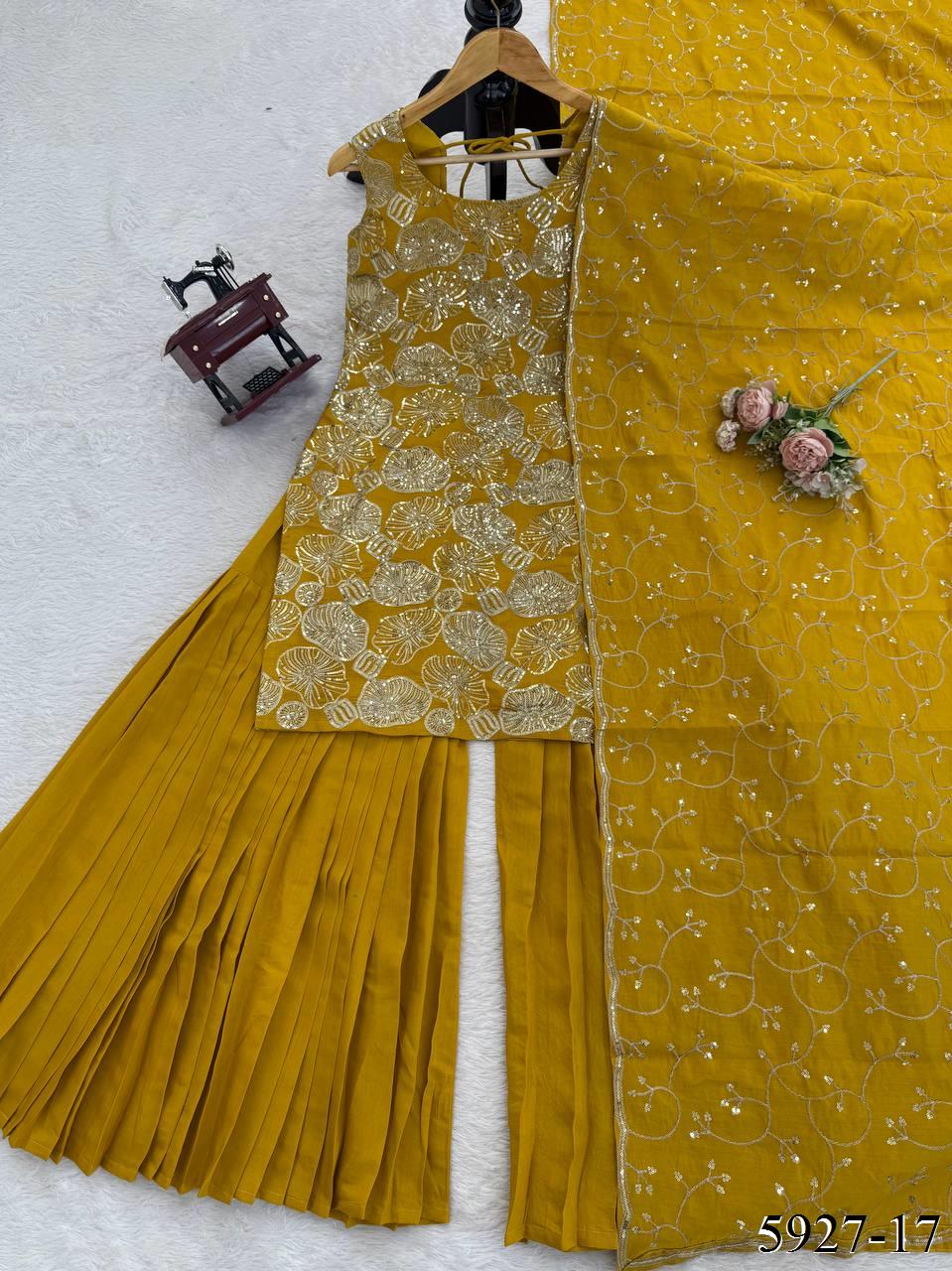 Designer Party Wear Thread With Sequence Sharara Set