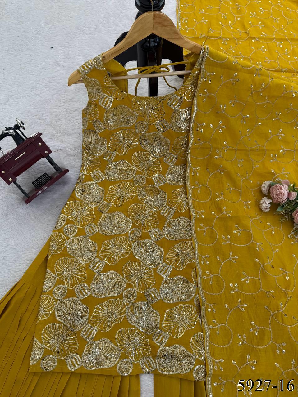 Designer Party Wear Thread With Sequence Sharara Set